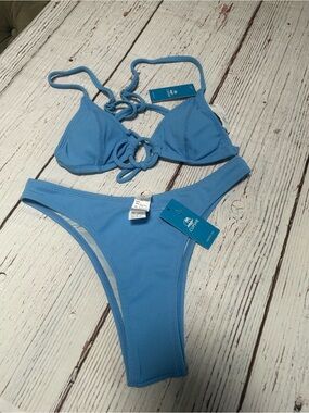 Cupshe Sky Blue Textured Ring-Front Bikini